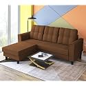 Adorn India Maddox Tufted L Shape 4 Seater Sofa Set (Brown) (3 Year Warranty)