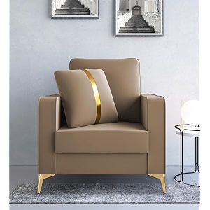 adorn india premium chandler - 3 years warranty - 1 seater sofa velvet suede fabric - beige