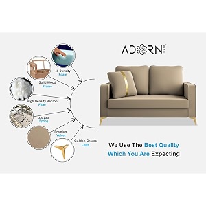 adorn india premium chandler - 3 years warranty - 2 seater sofa velvet suede fabric - beige