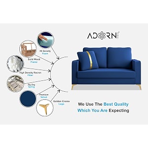 adorn india premium chandler - 3 years warranty - 2 seater sofa velvet suede fabric - blue