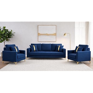 adorn india premium chandler - 3 years warranty - 311 sofa set velvet suede fabric - blue