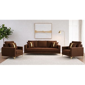adorn india premium chandler - 3 years warranty - 311 sofa set velvet suede fabric - brown