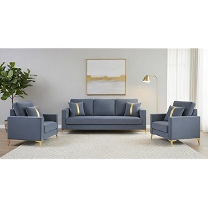 adorn india premium chandler - 3 years warranty - 311 sofa set velvet suede fabric - grey