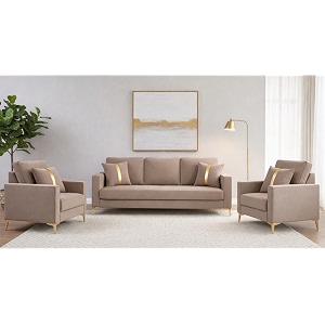 adorn india premium chandler - 3 years warranty - 311 sofa set velvet suede fabric - beige