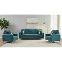Adorn India Premium Chandler - 3 Years Warranty - 3+1+1 Sofa Set Velvet Suede Fabric - Aqua Blue