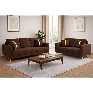 adorn india premium chandler - 3 years warranty - 32 sofa set velvet suede fabric - brown
