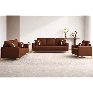 adorn india premium chandler - 3 years warranty - 321 sofa set velvet suede fabric - brown