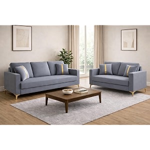 adorn india premium chandler - 3 years warranty - 32 sofa set velvet suede fabric - grey
