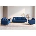 Adorn India Premium Chandler - 3 Years Warranty - 3+2+1 Sofa Set Velvet Suede Fabric - Blue