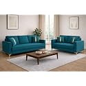 Adorn India Premium Chandler - 3 Years Warranty - 3+2 Sofa Set Velvet Suede Fabric - Aqua Blue