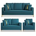Adorn India Premium Chandler - 3 Years Warranty - 3+2+1 Sofa Set Velvet Suede Fabric - Aqua Blue