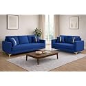 Adorn India Premium Chandler - 3 Years Warranty - 3+2 Sofa Set Velvet Suede Fabric - Blue