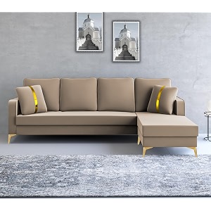 adorn india premium chandler - 3 years warranty - l shape 5 seater sofa set -rhs- velvet suede fabric - beige