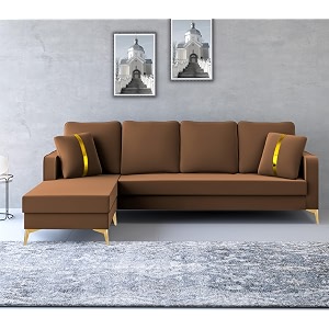 adorn india premium chandler - 3 years warranty - l shape 5 seater sofa set -lhs- velvet suede fabric - brown