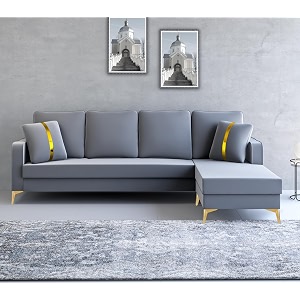 adorn india premium chandler - 3 years warranty - l shape 5 seater sofa set -rhs- velvet suede fabric - grey