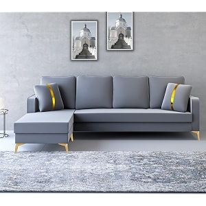 adorn india premium chandler - 3 years warranty - l shape 5 seater sofa set -lhs- velvet suede fabric - grey