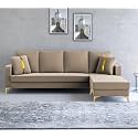 Adorn India Premium Chandler - 3 Years Warranty - L Shape 5 Seater Sofa Set -RHS- Velvet Suede Fabric - Beige