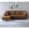 Adorn India Premium Chandler - 3 Years Warranty - L Shape 5 Seater Sofa Set -LHS- Velvet Suede Fabric - Brown