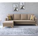 Adorn India Premium Chandler - 3 Years Warranty - L Shape 5 Seater Sofa Set -LHS- Velvet Suede Fabric - Beige