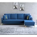 Adorn India Premium Chandler - 3 Years Warranty - L Shape 5 Seater Sofa Set -RHS- Velvet Suede Fabric - Blue