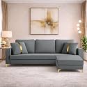 Adorn India Premium Chandler - 3 Years Warranty - L Shape 4 Seater Sofa Set Velvet Suede Fabric - Grey