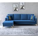 Adorn India Premium Chandler - 3 Years Warranty - L Shape 5 Seater Sofa Set -LHS- Velvet Suede Fabric - Blue