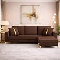 Adorn India Premium Chandler - 3 Years Warranty - L Shape 4 Seater Sofa Set Velvet Suede Fabric - Brown