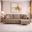 Adorn India Premium Chandler - 3 Years Warranty - L Shape 4 Seater Sofa Set Velvet Suede Fabric - Beige
