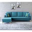 Adorn India Premium Chandler - 3 Years Warranty - L Shape 5 Seater Sofa Set -LHS-Velvet Suede Fabric - Aqua Blue