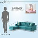 Adorn India Premium Maddox Tufted- 3 Years Warranty - L Shape 5 Seater Sofa Set -LHS-Velvet Suede Fabric - Aqua Blue