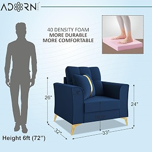 adorn india premium maddox tufted - 3 years warranty - 1 seater sofa velvet suede fabric - blue