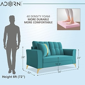 adorn india premium maddox tufted - 3 years warranty - 2 seater sofa velvet suede fabric - aqua blue