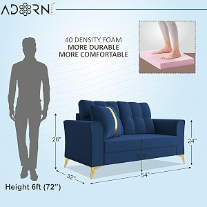 adorn india premium maddox tufted - 3 years warranty - 2 seater sofa velvet suede fabric - blue