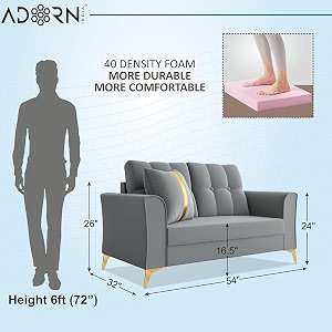 adorn india premium maddox tufted - 3 years warranty - 2 seater sofa velvet suede fabric - grey
