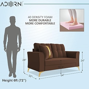 adorn india premium maddox tufted - 3 years warranty - 2 seater sofa velvet suede fabric - brown