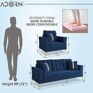 adorn india premium maddox tufted - 3 years warranty - 311 sofa set velvet suede fabric - blue