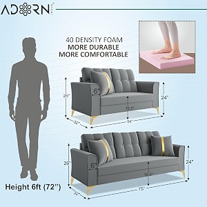 adorn india premium maddox tufted - 3 years warranty - 32 sofa set velvet suede fabric - grey