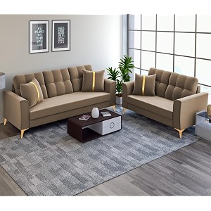 adorn india premium maddox tufted - 3 years warranty - 32 sofa set velvet suede fabric - beige