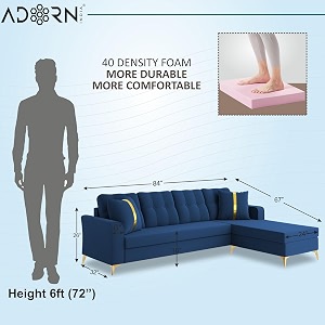 adorn india premium maddox tufted- 3 years warranty - l shape 5 seater sofa set -rhs-velvet suede fabric -blue