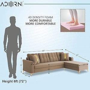 adorn india premium maddox tufted- 3 years warranty - l shape 5 seater sofa set -rhs-velvet suede fabric - beige
