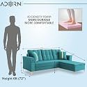 Adorn India Premium Maddox Tufted - 3 Years Warranty - L Shape 4 Seater Sofa Set Velvet Suede Fabric - Aqua Blue