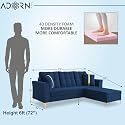 Adorn India Premium Maddox Tufted - 3 Years Warranty - L Shape 4 Seater Sofa Set Velvet Suede Fabric -Blue