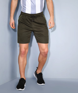 adrenex solid men dark green sports shorts