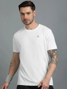 Adrenex Solid Men Round Neck White T-Shirt