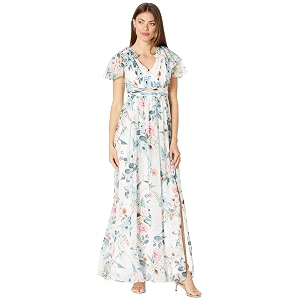 Adrianna Papell Long Sleeve Printed Floral Chiffon