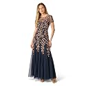 Adrianna Papell Women's Beaded Gown with Godets - Floor Length Gown with Floral Embellishments &amp; Cap Sleeves