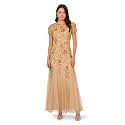 Adrianna Papell Women's Beaded Gown with Godets - Floor Length Gown with Floral Embellishments &amp; Cap Sleeves