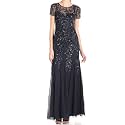 Adrianna Papell Women's Beaded Gown with Godets - Floor Length Gown with Floral Embellishments &amp; Cap Sleeves