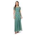 Adrianna Papell Women's Beaded Gown with Godets - Floor Length Gown with Floral Embellishments &amp; Cap Sleeves