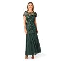 Adrianna Papell Women's Beaded Gown with Godets - Floor Length Gown with Floral Embellishments &amp; Cap Sleeves